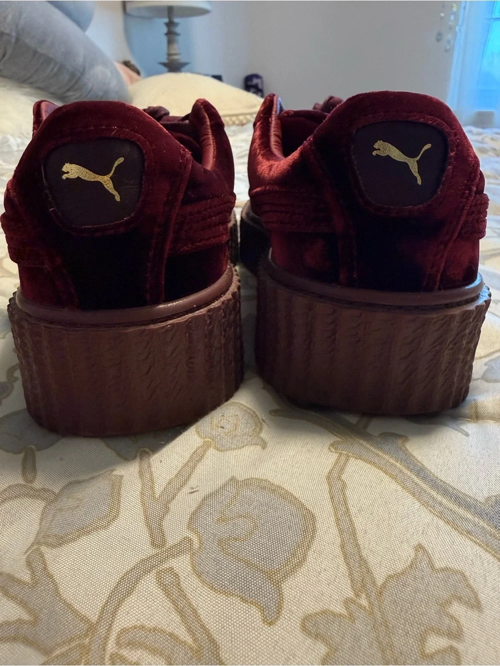 Puma Fenty Burgundy Velvet Platform Sneakers